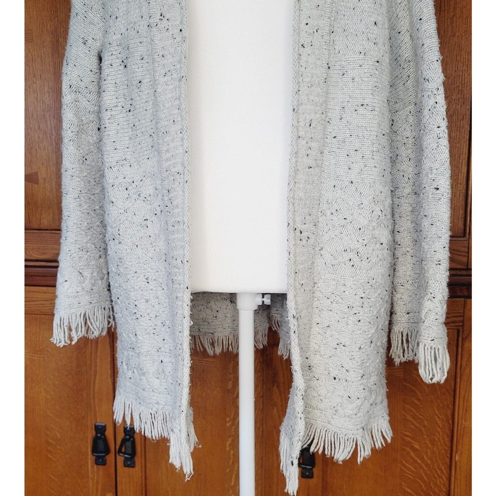 Anthro Michael Stars Wool Blend‎ Gray Speckled Fringe Hem Open Cardigan. Size XS - Picture 3 of 9